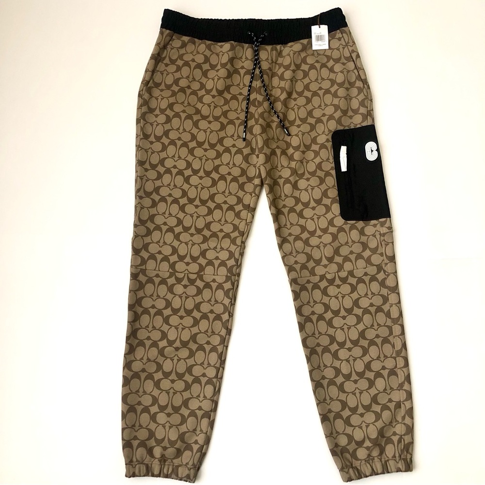 COACH - Mix Media Signature C Series Khaki Joggers with Black Accents Men’s - L